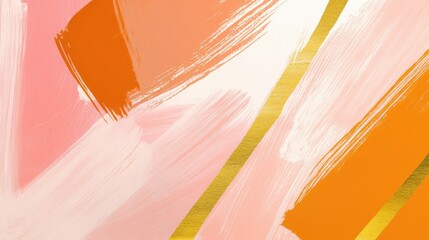 Poster - Vibrant pastel coral tones blend with soft pencil strokes and golden accents in an artistic abstract design