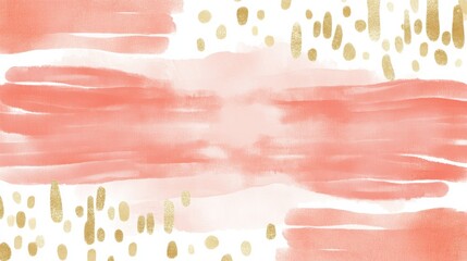 Poster - Minimalist pastel coral strokes with delicate gold accents create a serene artistic effect