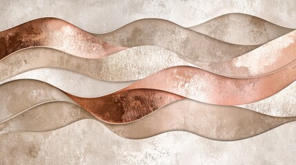 Poster - Metallic wave forms in rose gold and champagne create an elegant design for modern decor