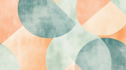 Fototapete - mint and peach overlapping half-circles create a soft, abstract background design for creative proje
