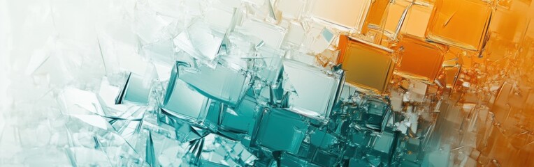Aufkleber - Fragmented grids create an abstract pattern in muted teal and orange tones with striking geometric designs