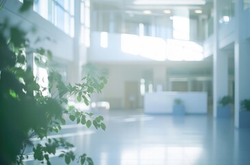 Poster - Bright and Modern Interior of a Spacious Lobby with Natural Light and Indoor Plants in a Contemporary Building Design