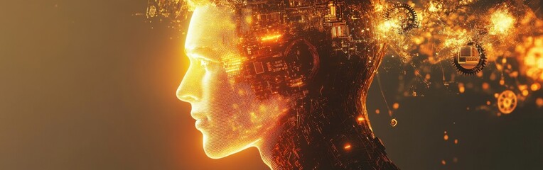 Aufkleber - Surreal representation of a glowing man illuminated against a backdrop of technology and innovation