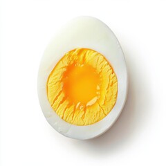 Poster - Boiled egg sliced in half showing vibrant yellow yolk and smooth white texture on a clean background
