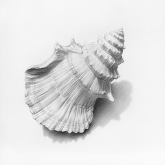 Poster - Detailed sketch of a ridged seashell showcasing natural textures and contours