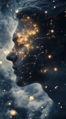Poster - Mystical profile filled with stars and cosmic energy, illuminating a unique connection to the universe