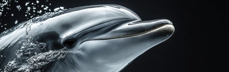 Poster - Close-up view of a dolphin's face revealing intricate details and expressions in its natural habitat underwater