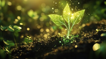 Poster - Harmonious blend of natural growth symbols depicting new beginnings in a sunlit garden environment