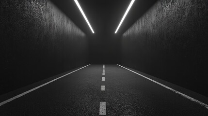 Poster - Black asphalt road and empty dark street scene background with studio room interior texture for display products wall background , 8k Resolution 