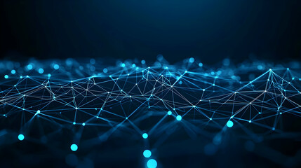 Poster - Abstract Digital Network Background in Blue with Glowing Nodes and Connected Lines