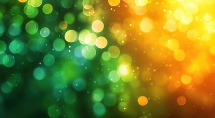 Poster - Colorful Bokeh Effect with Green, Yellow, and Orange Circles Blurring Together in a Festive and Vibrant Background for Art and Design Projects