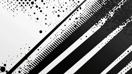 Poster - Combining dynamic diagonal lines, halftone splashes, and minimalist geometric patterns, this striking monochrome abstract graphic design reflects a modern contemporary aesthetic