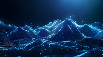 Poster - Abstract Blue Digital Landscape Visualization Illustrating Data Networks and Technological Innovation