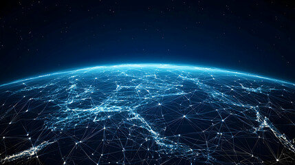 Poster - Abstract Blue Digital Planet Illuminated With Network Connections In Dark Space