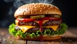 © Hadinx - Close-Up of a Gourmet Cheeseburger with Steaming Beef Patty