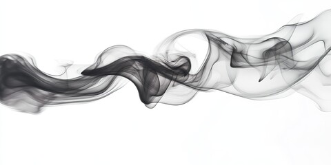 Poster - Black smoke flowing isolate on white wide background , 8k 