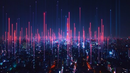 Poster - Futuristic cityscape, IPv5 network, aerial digital architecture