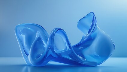 Poster - Elegant Abstract Blue Sculpture Reflecting Smooth Curves and Contemporary Art Design Against a Soft Blue Background for Creative Interiors