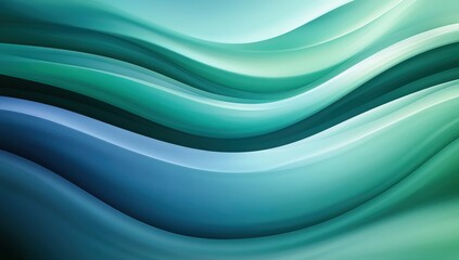 Poster - Elegant abstract waves in soothing shades of green and blue, creating a calm and tranquil background for branding, presentations, or digital artwork projects.