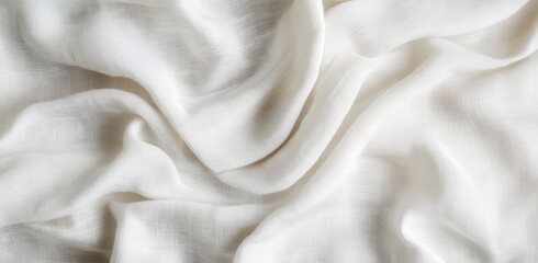 Poster - Elegant and Soft White Fabric Draped with Gentle Waves Highlighting the Subtle Texture and Lightness of the Material for Textile Design and Fashion Use