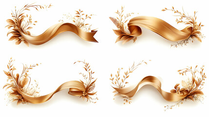 Set Of Decorative Gold Ribbons With Flourishes
