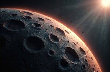 Wall Mural - surface with many craters under sun light. moon, planet in space with lunar craters. astronomy scien