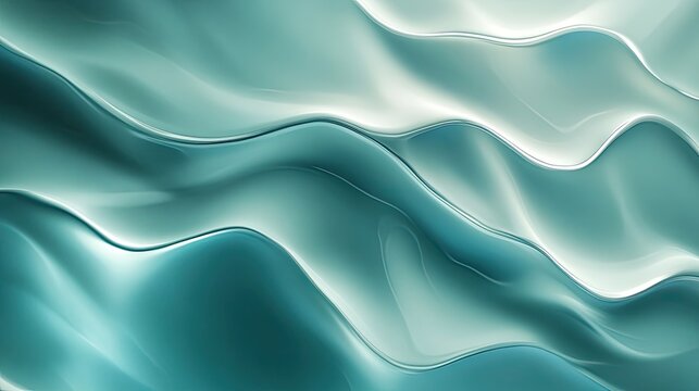 Abstract Teal and White Liquid Wave Background Swirls Shiny Glossy Smooth Flowing Texture Design