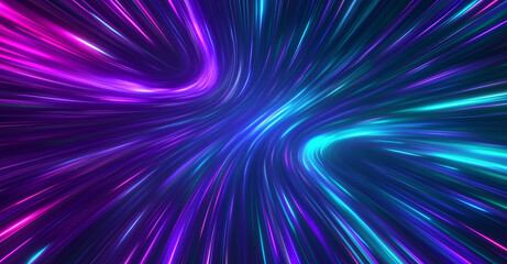 Wall Mural - A neon light effect background with purple and teal streaks of color moving rapidly