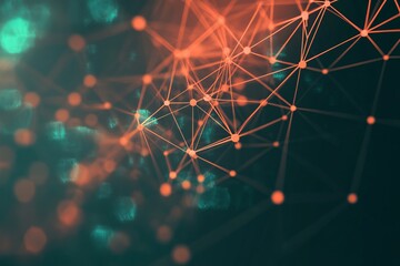 Poster - a computer generated image of a network of lines and dots. network with blocks and connections on a 