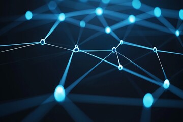 Poster - a blue and white image of a network of lines and dots. network with blocks and connections on a dark