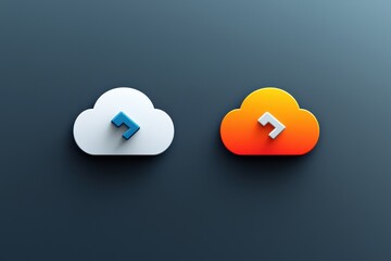 Poster - Cloud icons with blue and orange designs illustrating digital and online technology