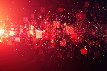 Wall Mural - abstract red pixelated squares forming a vibrant digital background