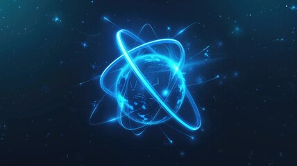 Poster - glowing blue digital globe with connecting lines. abstract artwork of circle shape with glowing line