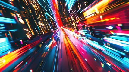 Poster - A vibrant abstract image showcasing dynamic motion with bright colors, perfect for creative projects, technology concepts, and futuristic designs.