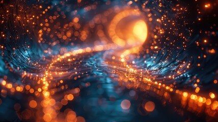 Aufkleber - Abstract digital wave of glowing red and blue particles. Digital artwork of cable with glowing vibrant color. Dynamic and vibrant flow of light in motion. Technology innovation and energy. AIG53.
