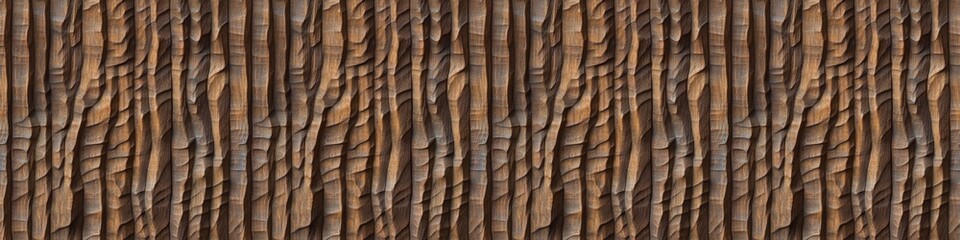Poster - 3d decor panel, wood background banner panorama long - Brown wooden acoustic panels wall texture , seamless pattern, vertical