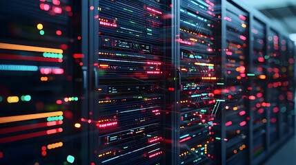 Poster - Illuminated Server Racks In Data Center Showcasing Modern Technology and High Tech Infrastructure