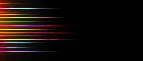 Poster - Luxury abstract black geometric texture with rainbow color neon light stripes lines, background banner web design webdesign