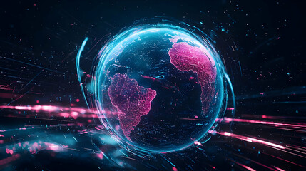Poster - Digital Globe Displaying Network And Connections Against A Dark Background