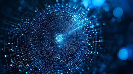 Poster - Abstract Digital Network Connection in Blue Color with Bright Light and Futuristic Design