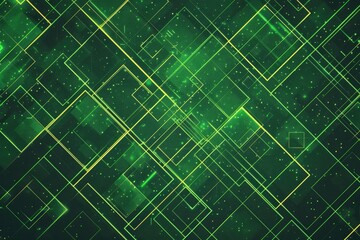 Poster - Green and yellow digital grid with glowing lines. Futuristic technology background for design and innovation. Digital artwork of glowing light electric circuit or motherboard with green color. AIG51.