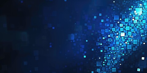Poster - Abstract blue squares pattern with glowing digital effects. Futuristic background for technology design. Background image of glowing cube floating in blue background. Technology innovation. AIG51.