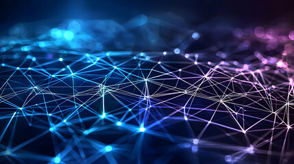 Poster - Abstract Digital Network Grid With Blue And Purple Lights On Dark Background