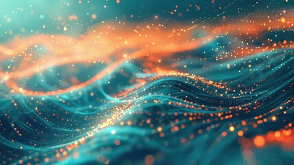 Poster - Discover an abstract digital landscape featuring ethereal waves of light and vibrant colors. Ideal for projects related to technology, art, and design.