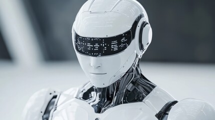 Poster - A close-up image of a futuristic humanoid robot featuring a sleek design and glowing visual elements, showcasing the forefront of technology and innovation in robotics.