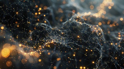 Poster - Explore the dynamic visualization of nodes and links within complex networks. This abstract representation highlights technology and interconnectedness, emphasizing depth and aesthetics.