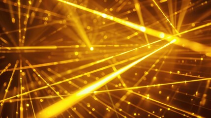 Poster - Bright yellow lasers illuminate against a black background, creating a dynamic and vibrant abstract design. Perfect for technology and modern art themes.