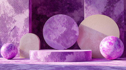 Poster - Abstract purple and beige geometric shapes studio background 3d art wall color scene light sphere