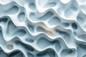 Fototapete - Abstract white organic structure with holes. Modern 3D texture design. Background image of 3D rendering white structure with hole. Abstract art of macrography of bone structure or wavy texture. AIG51.