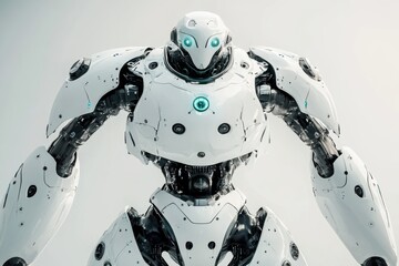 Poster - Futuristic white robot design showcasing advanced technology and sleek aesthetics